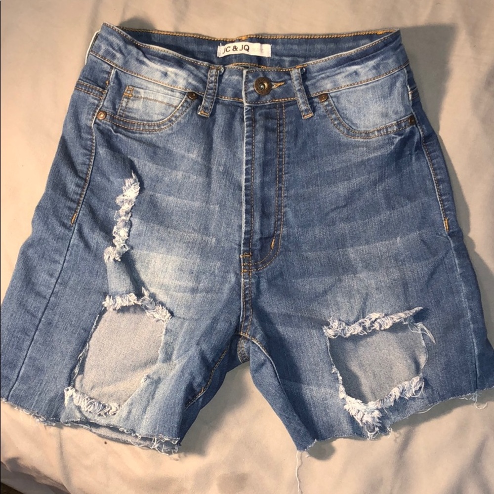Blue distressed jean shorts